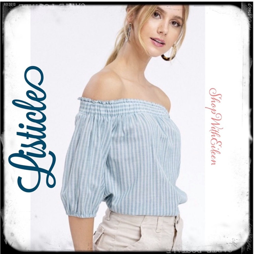 Teal White Striped Off The Shoulder Top